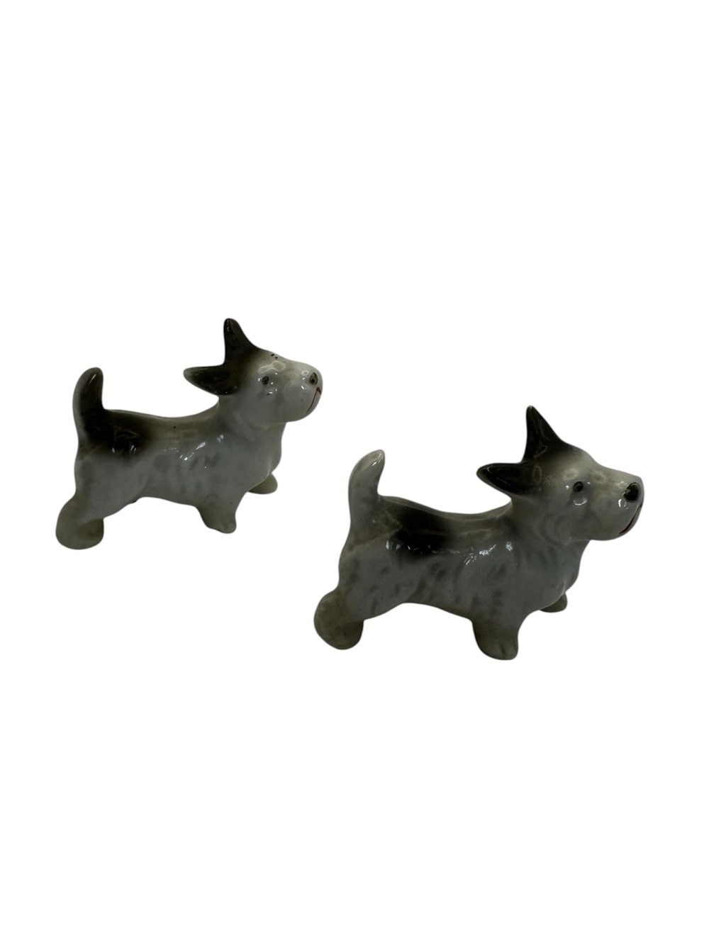 Vintage Scottie Dog Figurines Japan Porcelain Terrier Black White Mini Set 2